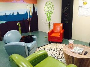 The main room of the FIRS Center includes games, TV, books, food and a bright interior design.